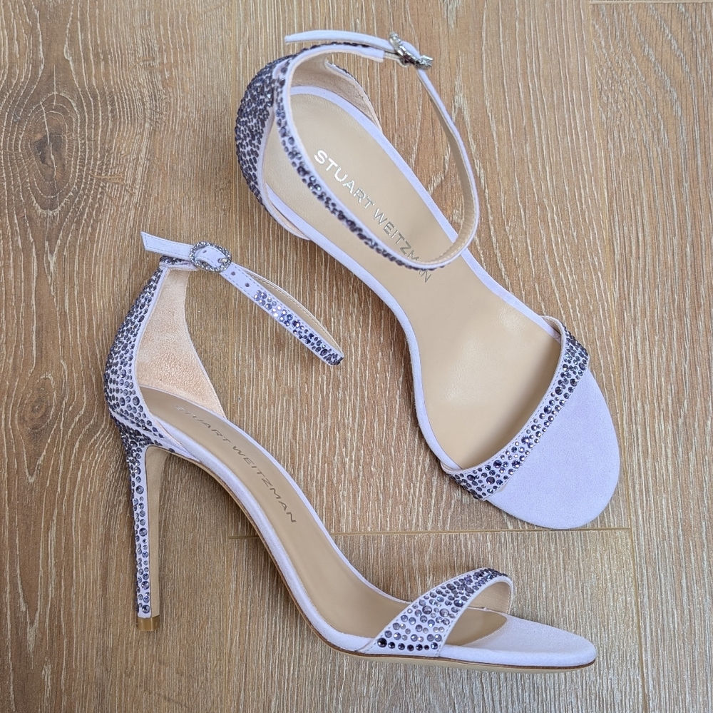 NIB Stuart Weitzman Nudist Shine 100 Tanzanite Heel Sandal